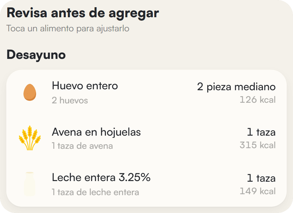 Registro por lista en Liftea: un texto pegado donde cada renglón ya tiene su alimento y su medida